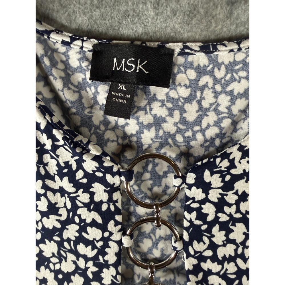MSK Womens Navy Blue White Floral Sleeveless Maxi Dress Ring Detail XL - Picture 2 of 11
